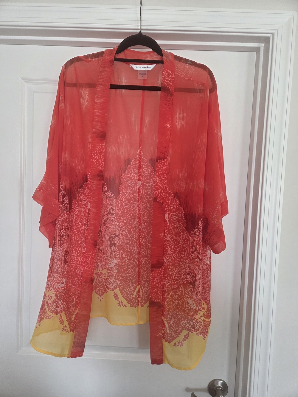 Peter Nygard Red and Yellow Sheer Cardigan Style Top